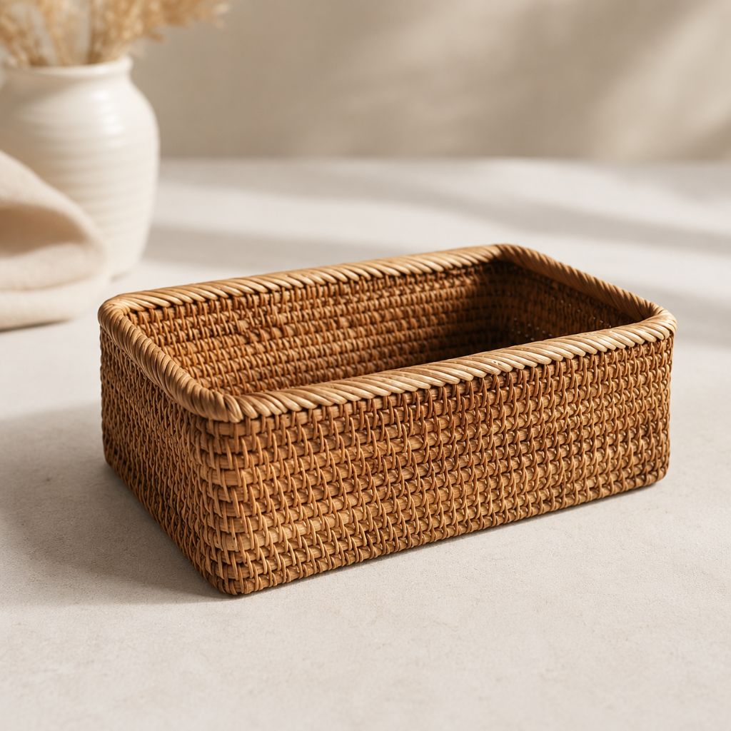 Handwoven Rattan Rectangular Storage Basket