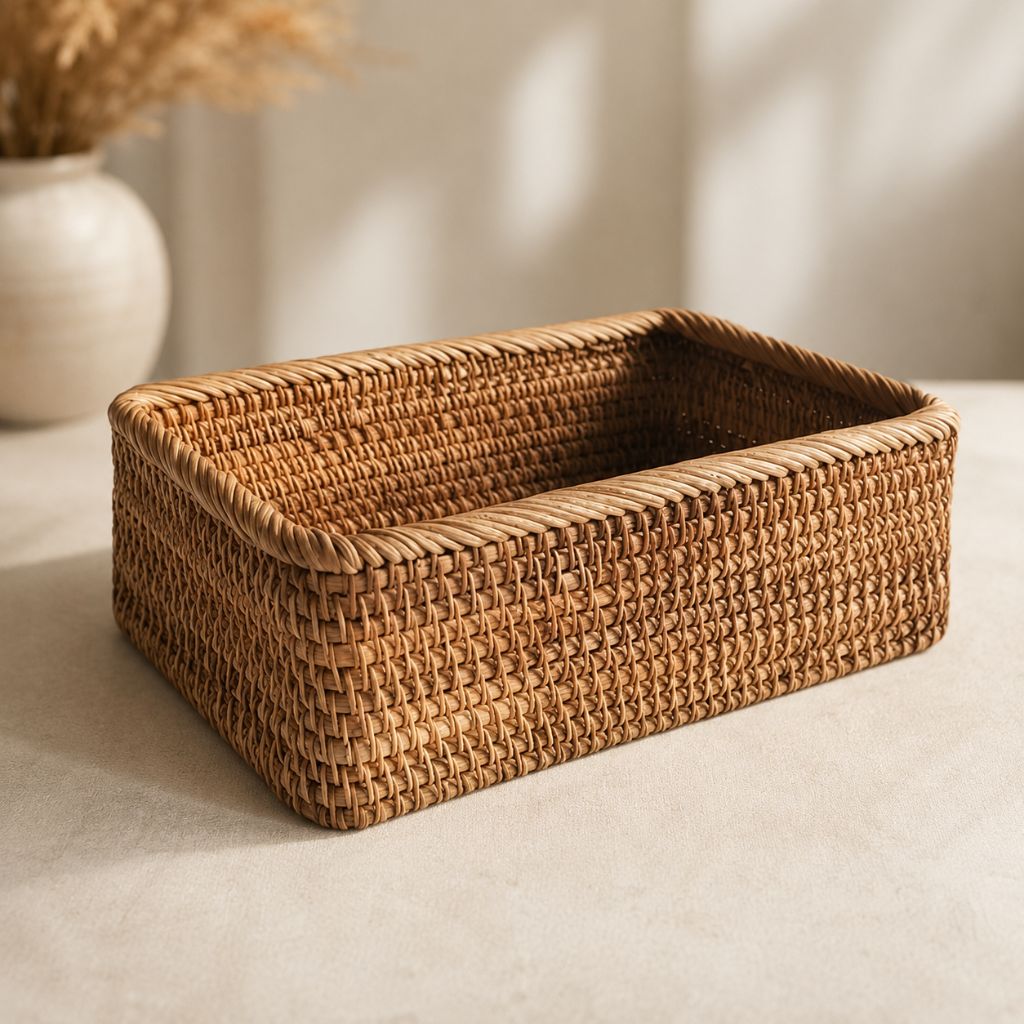 Handwoven Rattan Rectangular Storage Basket