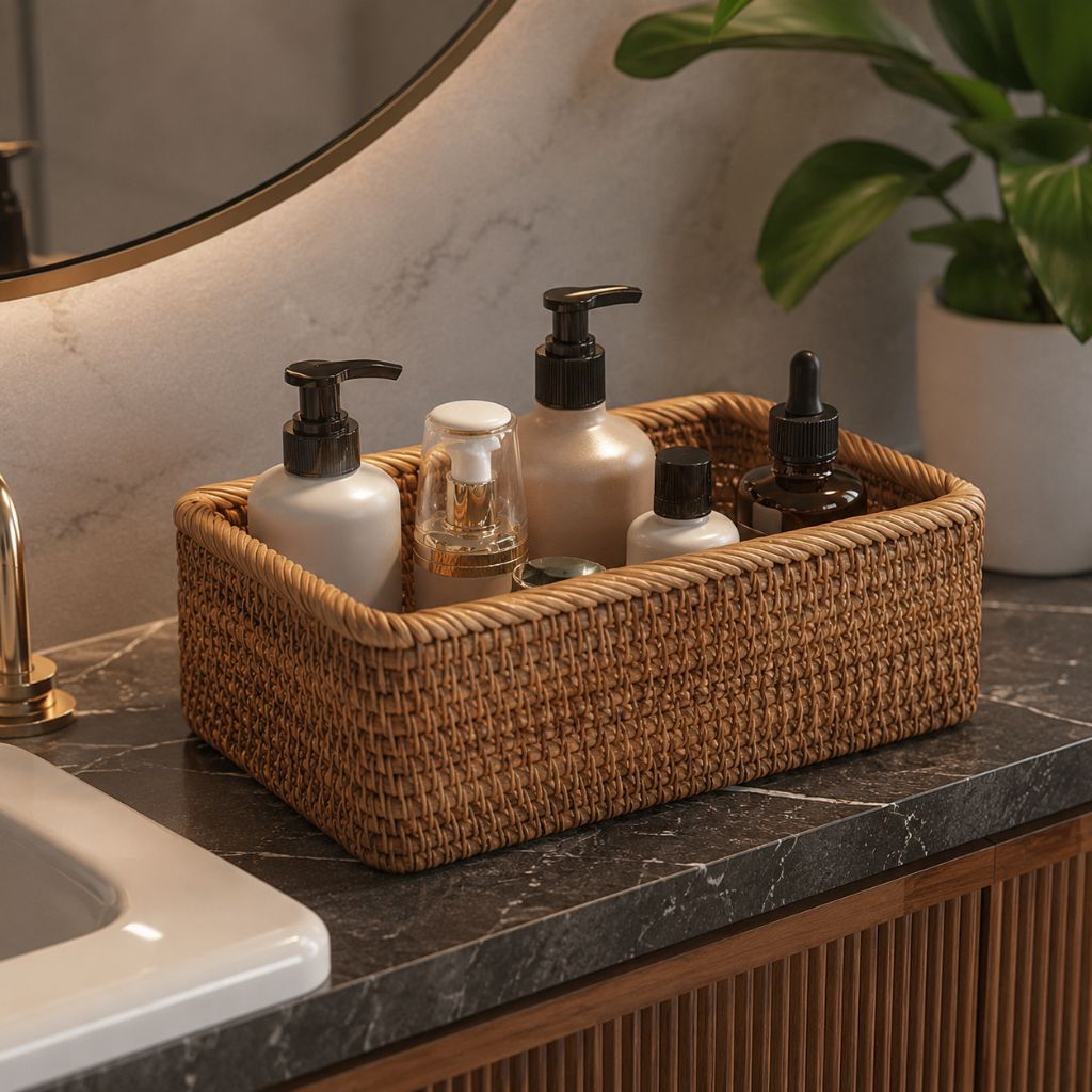 Handwoven Rattan Rectangular Storage Basket