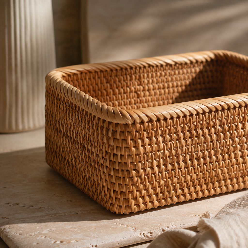 Handwoven Rattan Rectangular Storage Basket