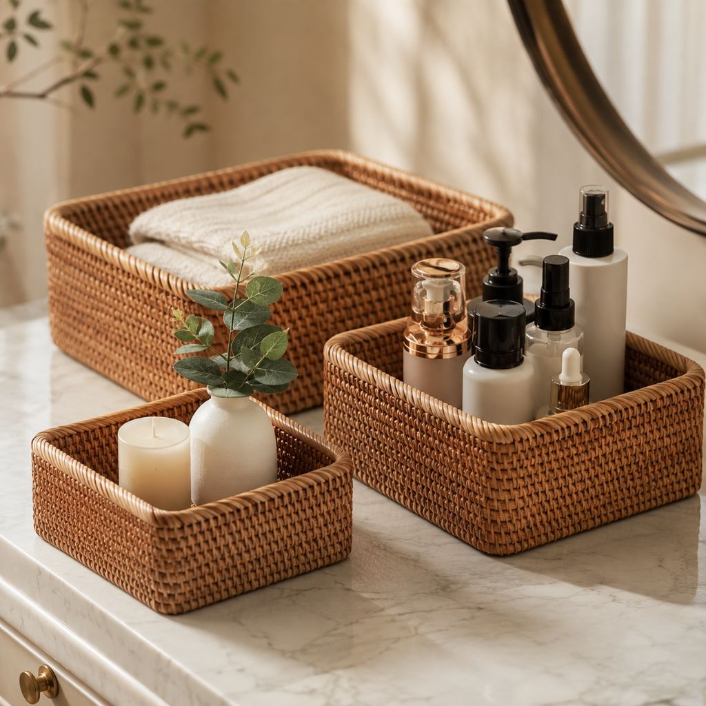 Handwoven Rattan Rectangular Storage Basket