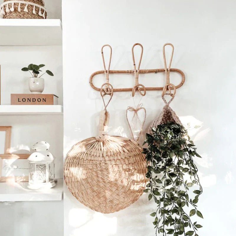 Handwoven Rattan Wall Hooks – Trio Design for Style & Function - Lattea Global