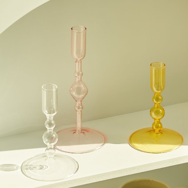 Harlow Handblown Glass Candlestick Holders - Lattea Global