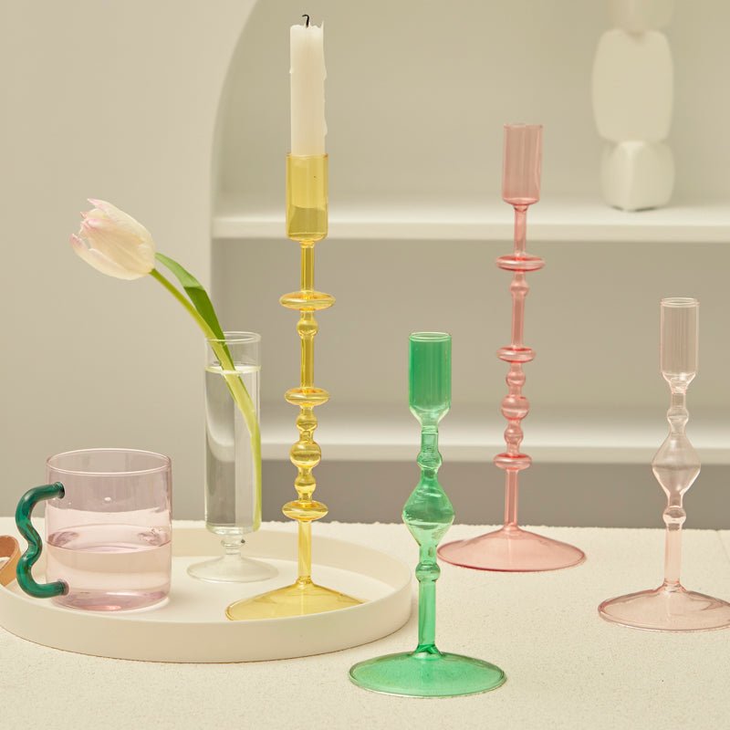 Harlow Handblown Glass Candlestick Holders - Lattea Global