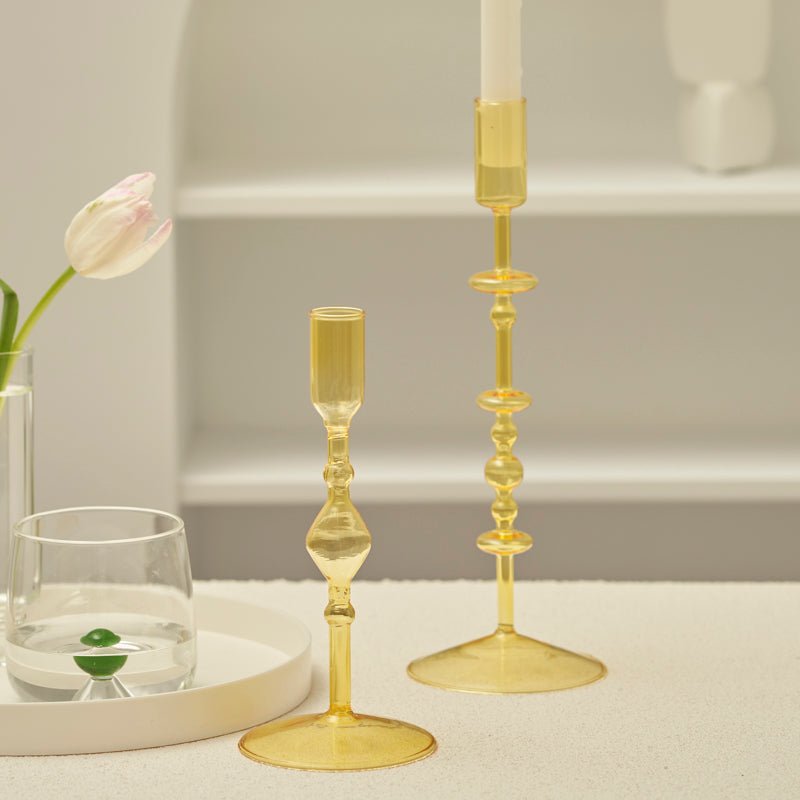 Harlow Handblown Glass Candlestick Holders - Lattea Global