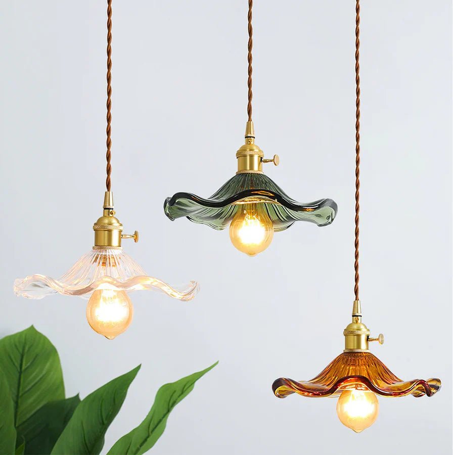 Hibiscus Flower Scalloped Glass Pendant Light - Lattea Global