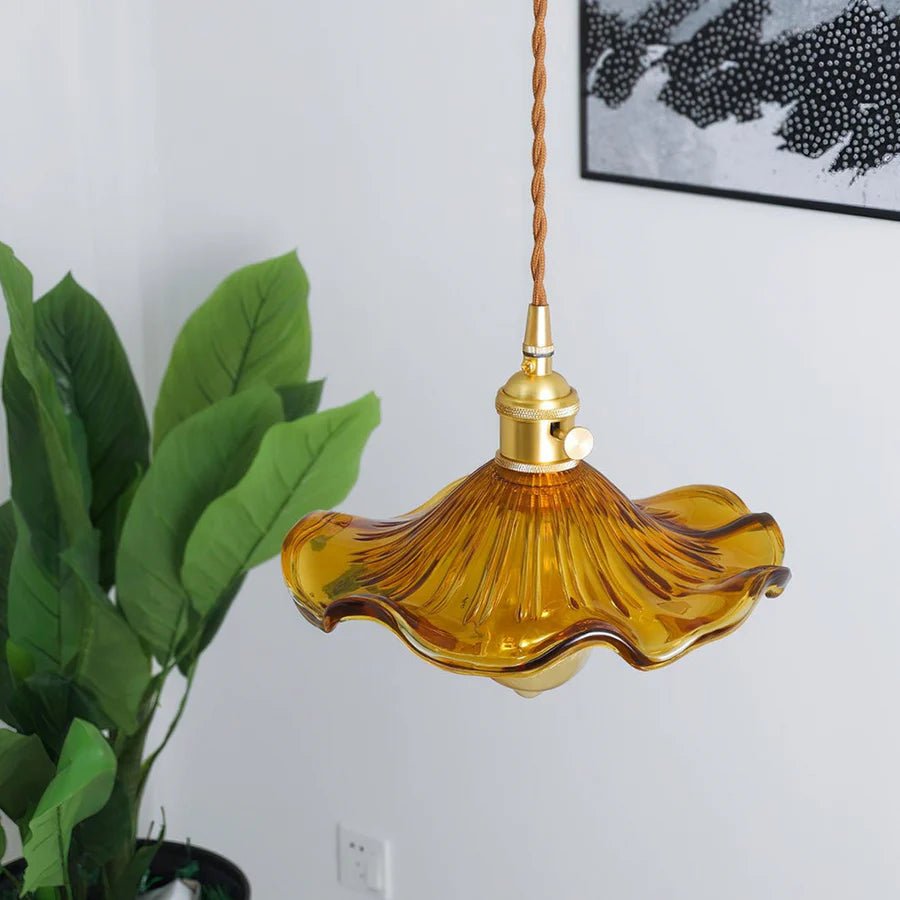 Hibiscus Flower Scalloped Glass Pendant Light - Lattea Global