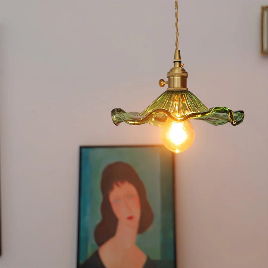 Hibiscus Flower Scalloped Glass Pendant Light - Lattea Global