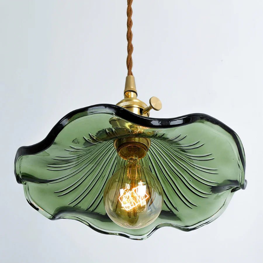 Hibiscus Flower Scalloped Glass Pendant Light - Lattea Global