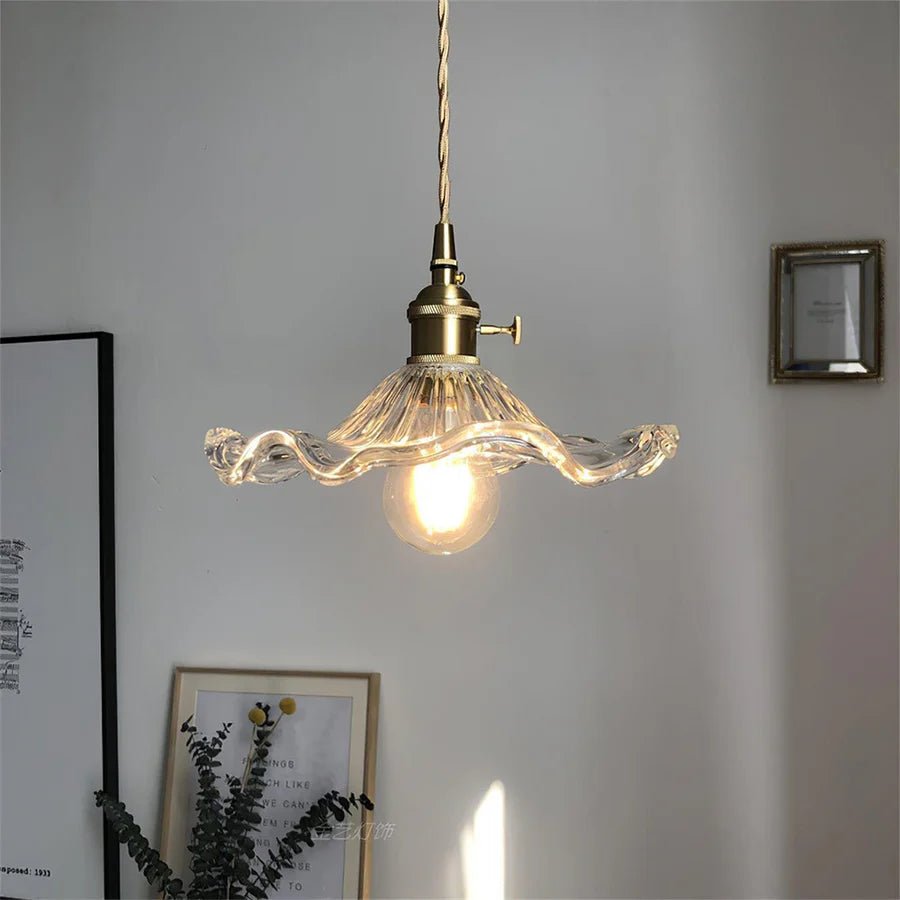 Hibiscus Flower Scalloped Glass Pendant Light - Lattea Global