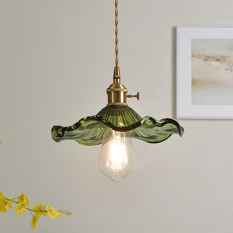 Hibiscus Flower Scalloped Glass Pendant Light - Lattea Global