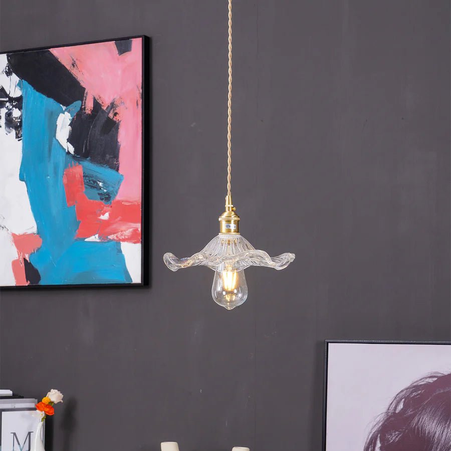 Hibiscus Flower Scalloped Glass Pendant Light - Lattea Global
