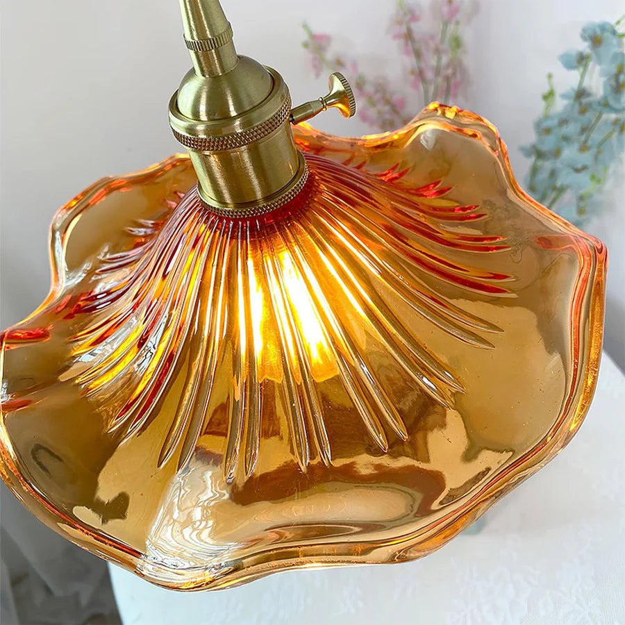 Hibiscus Flower Scalloped Glass Pendant Light - Lattea Global