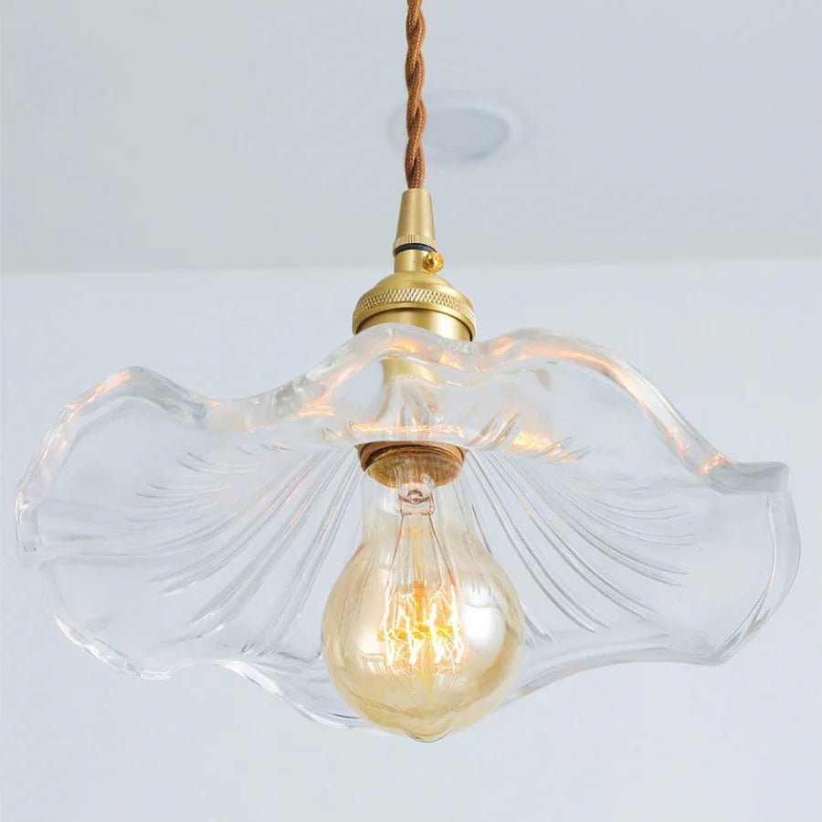 Hibiscus Flower Scalloped Glass Pendant Light - Lattea Global