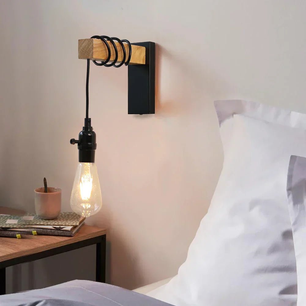 Industrial Wall Sconce with Wood and Iron Design - Lattea Global