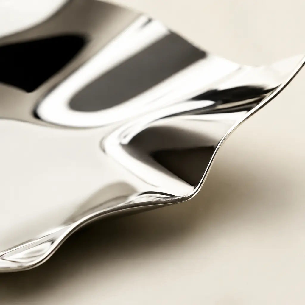 Irregular Stainless Steel Storage Tray mirror-polished steel edge close-up