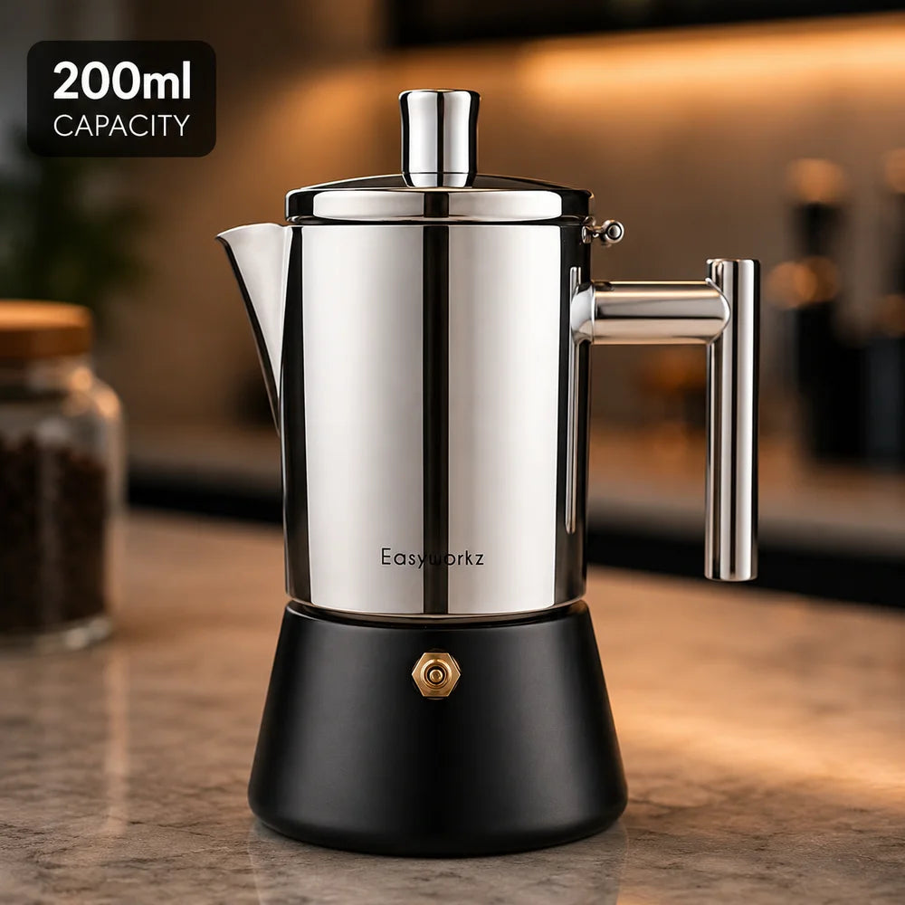 Italian moka pot - stainless steel with black base design – view 2