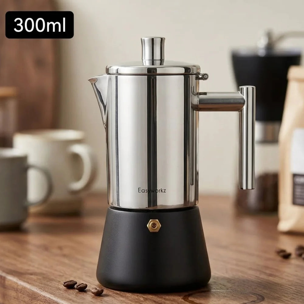 Italian moka pot - stainless steel with black base design – view 3