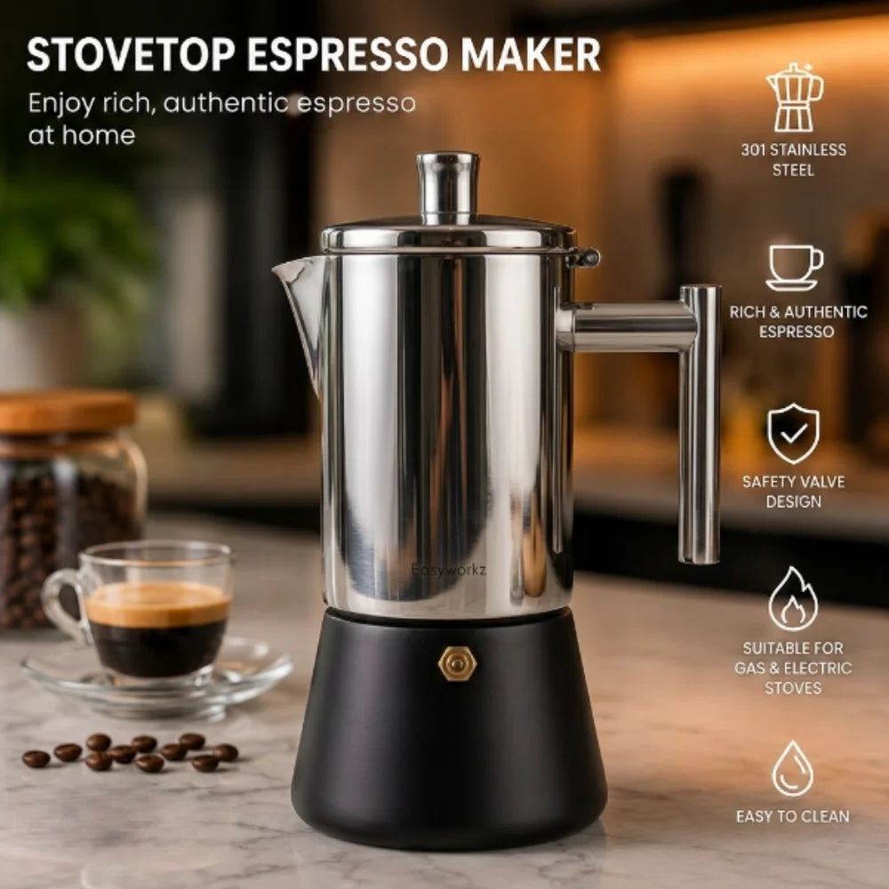 Italian moka pot - stainless steel with black base design – view 5