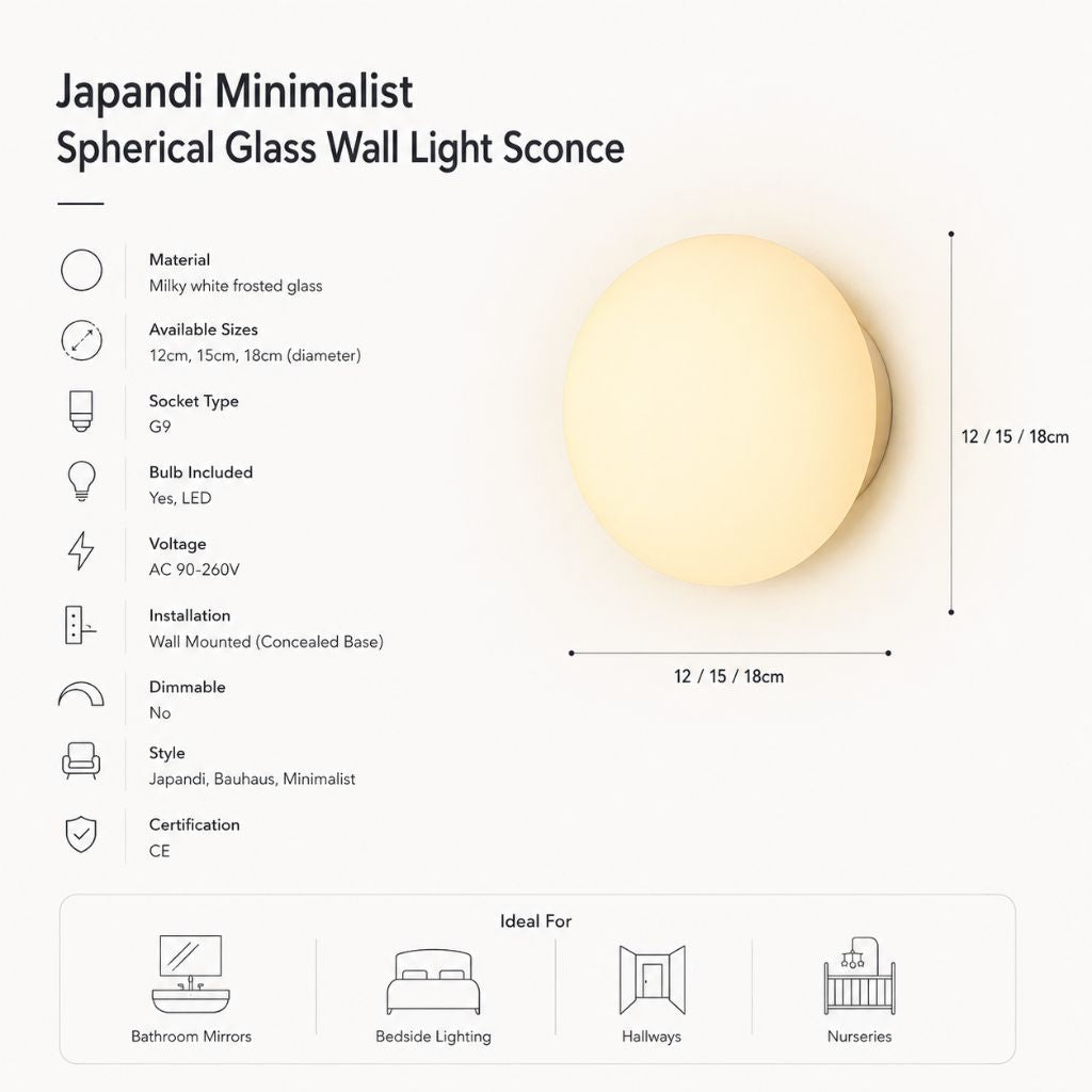 Japandi Minimalist Spherical Glass Wall Light Sconce