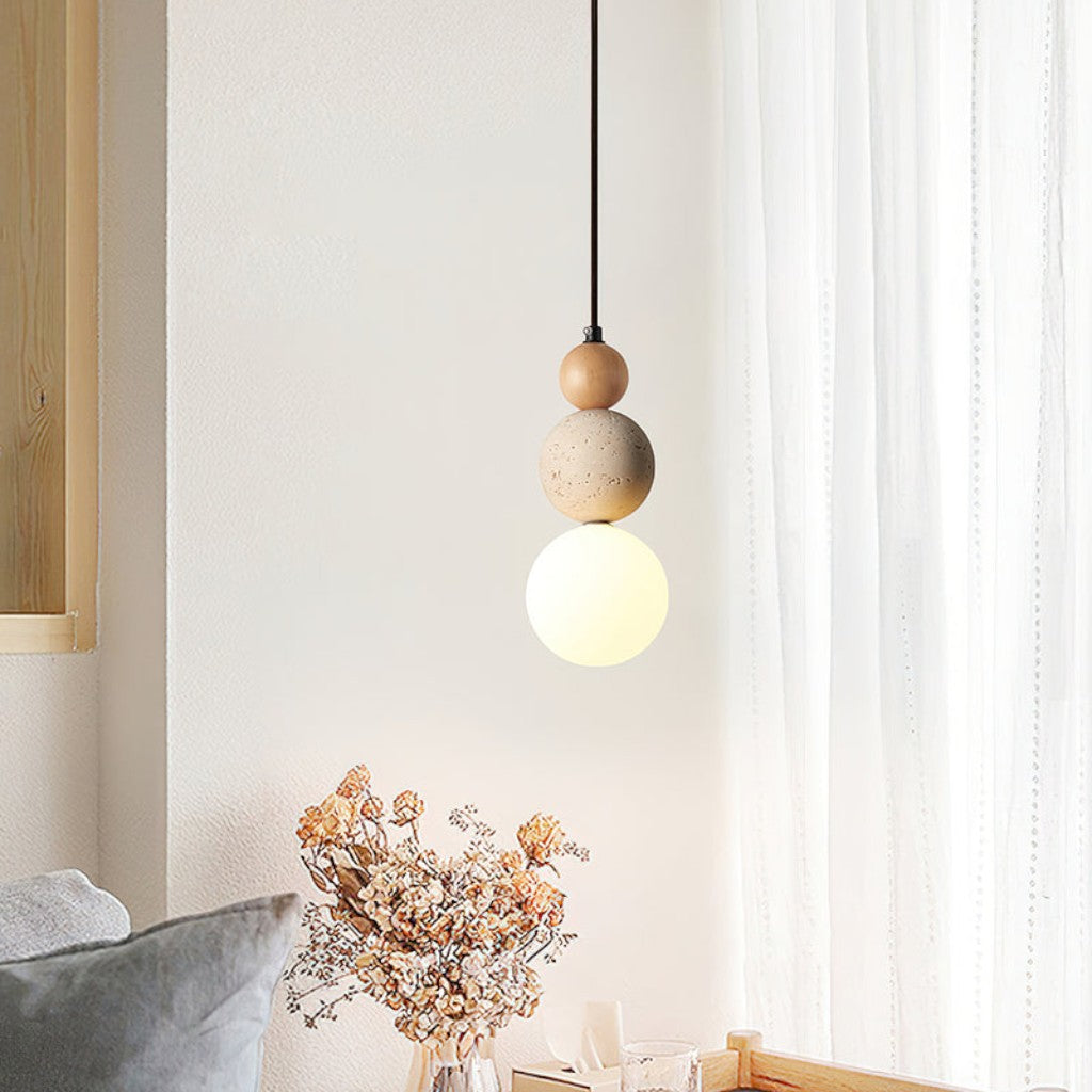 Japandi Travertine Orbs Pendant Light