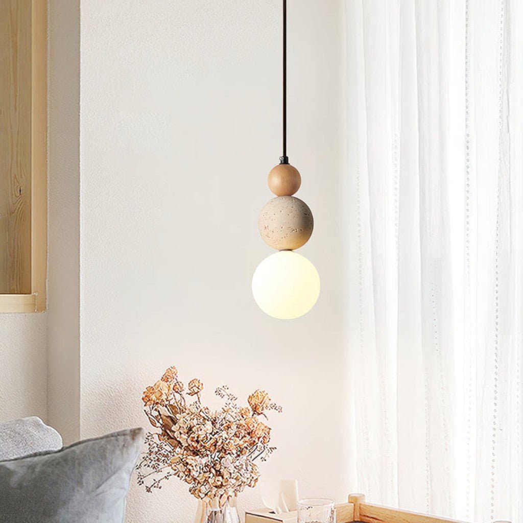 Japandi Travertine Orbs Pendant Light