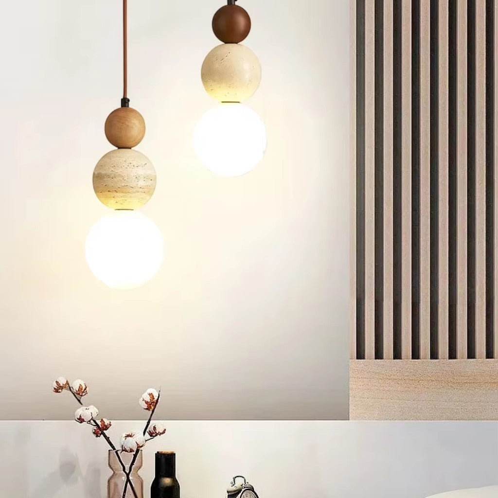 Japandi Travertine Orbs Pendant Light