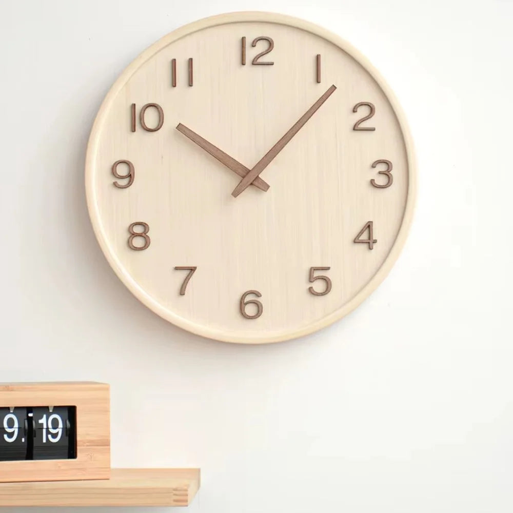 Japanese style silent wooden wall clock 30cm retro quartz analogue - view 16