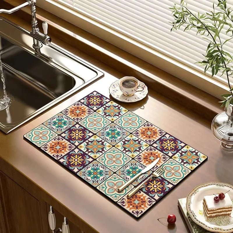 Kitchen Counter Mat - Washable and Absorbent Floral Design - Lattea Global