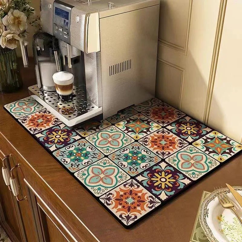 Kitchen Counter Mat - Washable and Absorbent Floral Design - Lattea Global
