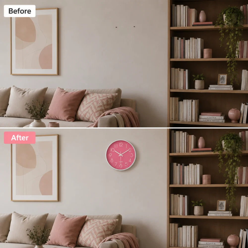 Large pink wall clock quartz minimalist nordic style – view 6