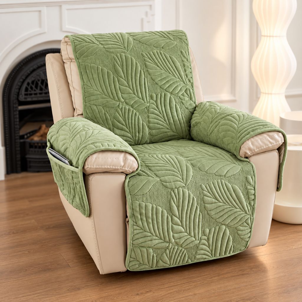 Leaf Quilted Velvet Recliner Chair Cover with Armrest Panels