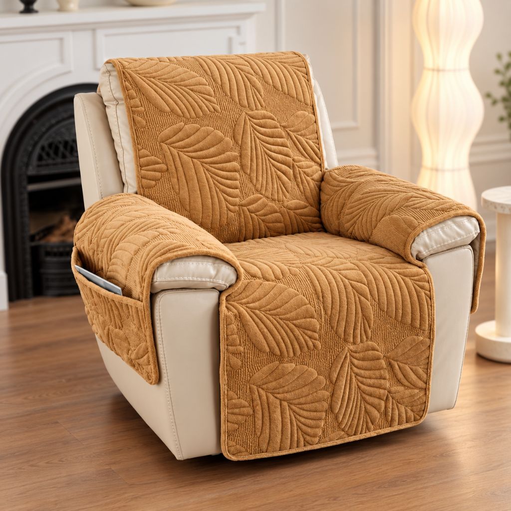 Leaf Quilted Velvet Recliner Chair Cover with Armrest Panels