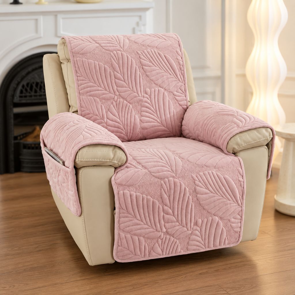 Leaf Quilted Velvet Recliner Chair Cover with Armrest Panels