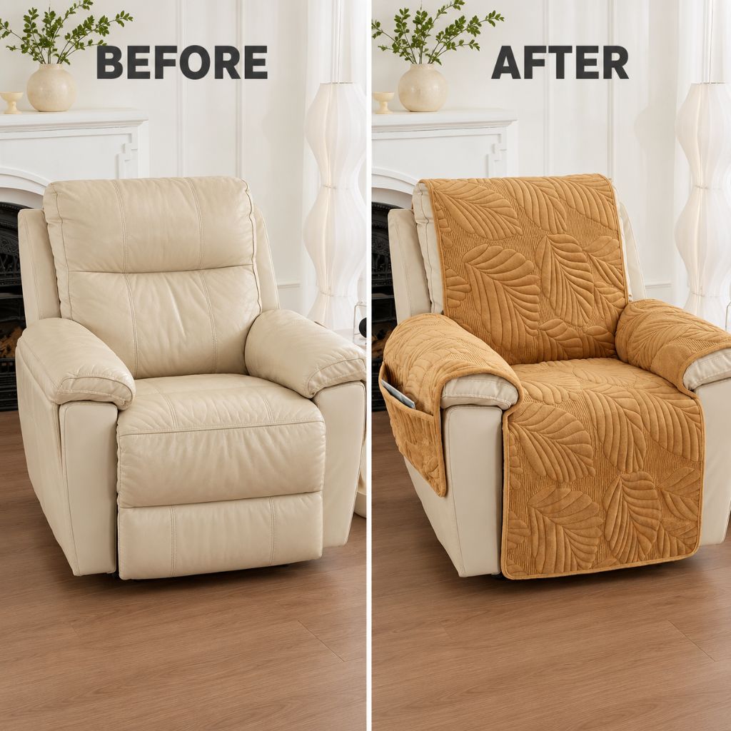 Leaf Quilted Velvet Recliner Chair Cover with Armrest Panels