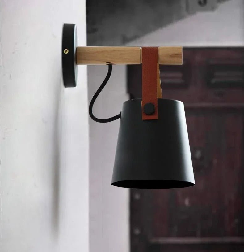 LED Bedside Wall Light with Leather and Wood Finish - Lattea Global