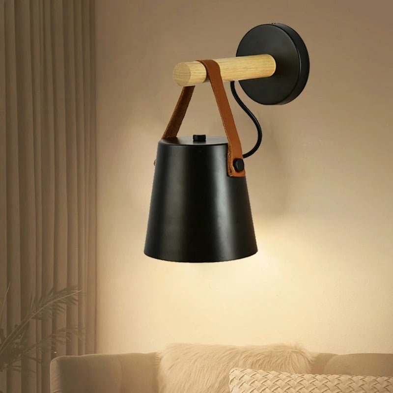 LED Bedside Wall Light with Leather and Wood Finish - Lattea Global