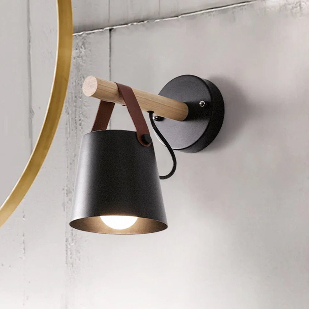 LED Bedside Wall Light with Leather and Wood Finish - Lattea Global