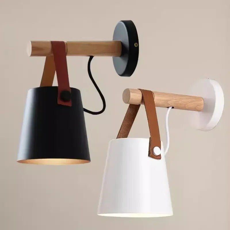 LED Bedside Wall Light with Leather and Wood Finish - Lattea Global