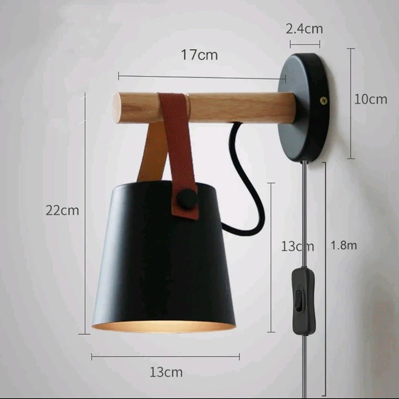 LED Bedside Wall Light with Leather and Wood Finish - Lattea Global