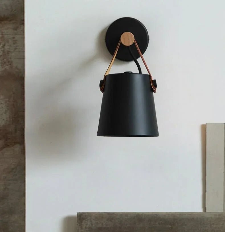 LED Bedside Wall Light with Leather and Wood Finish - Lattea Global