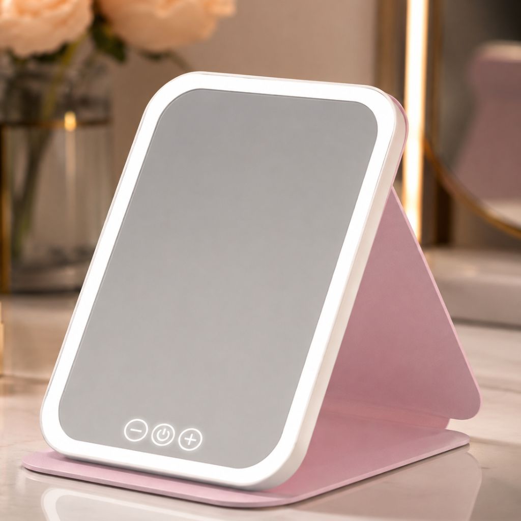 LED Foldable Makeup Mirror - 3 Colour Dimmable Modes Rechargeable