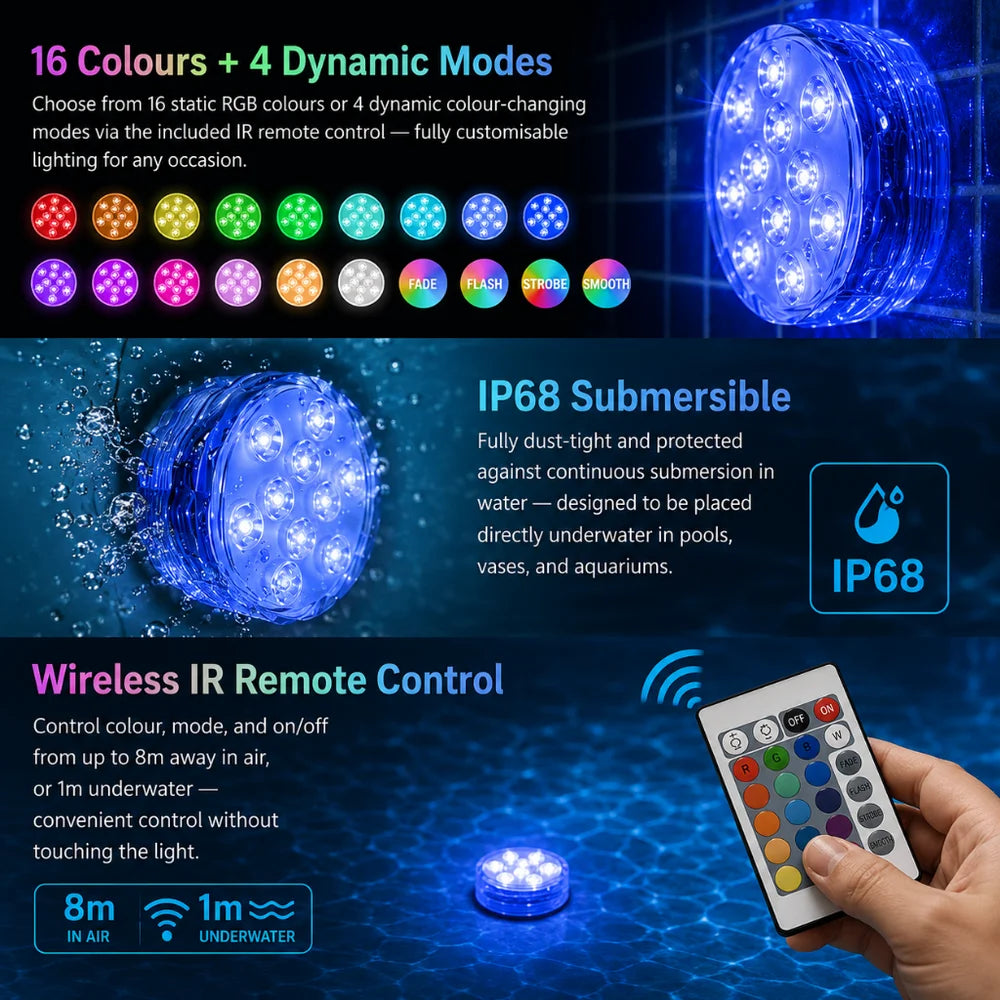 Led submersible pool light rgb ip68 remote control - suction cup mount – view 6
