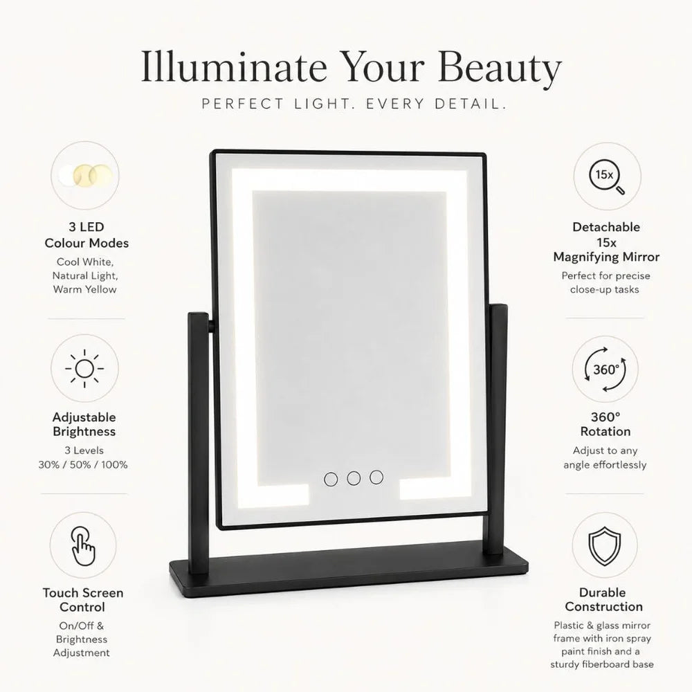 Lighted vanity makeup mirror 3 colour led touch control 15x magnifying – view 6