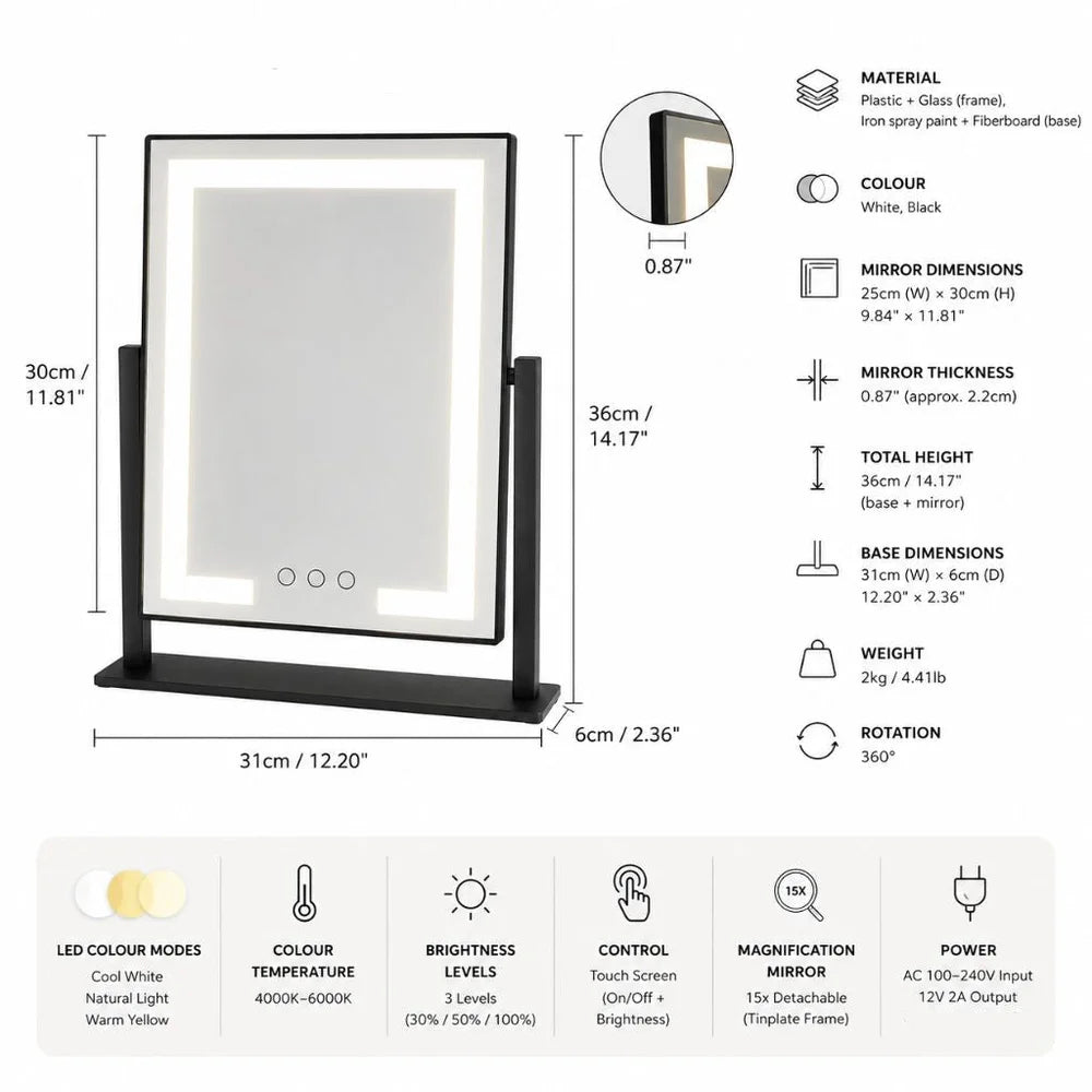 Lighted vanity makeup mirror 3 colour led touch control 15x magnifying – view 13