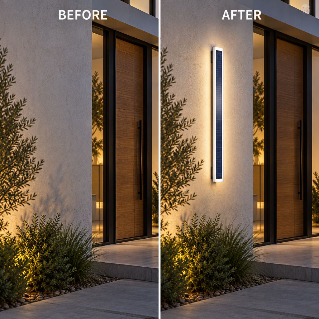Linear Aluminium Solar LED Outdoor Wall Light IP65