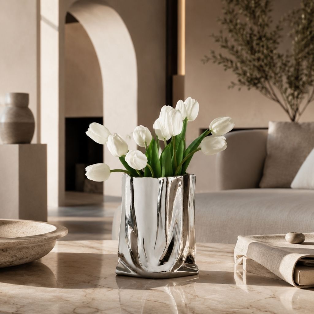 Liquid Silver Vase with Metallic Finish