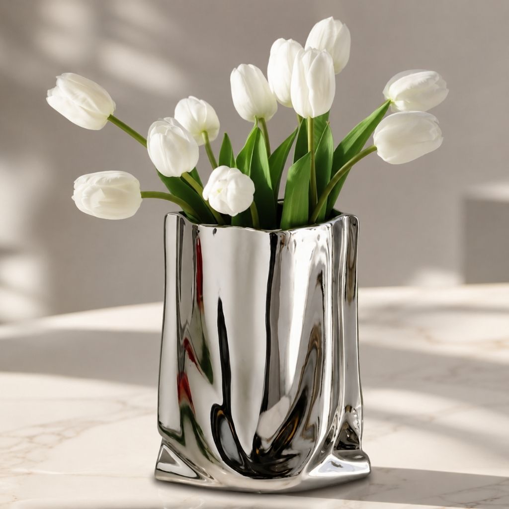 Liquid Silver Vase with Metallic Finish