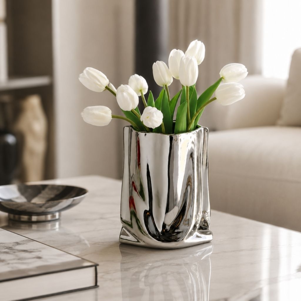 Liquid Silver Vase with Metallic Finish
