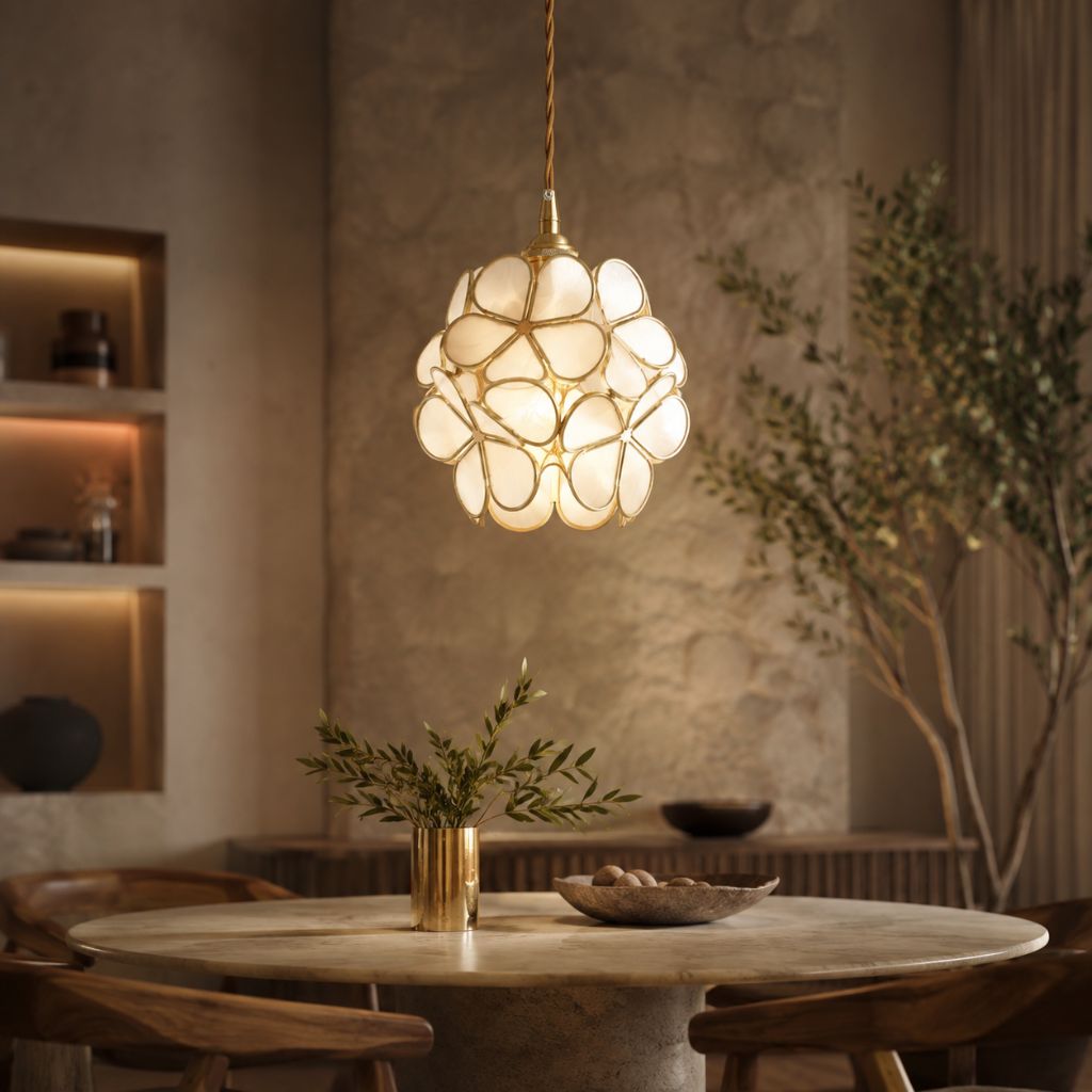 LotusGlow Vintage Brass & Glass Flower Pendant Light